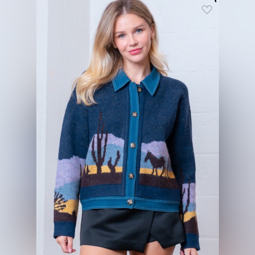Women's Blue Desert Scene Cardigan